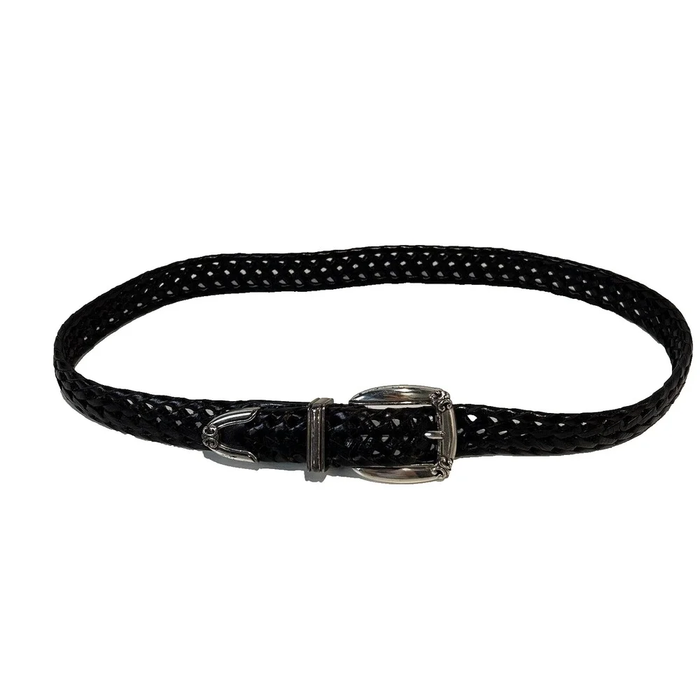 Vintage Fossil Black Braided Leather Belt Women's Size Small Mock Croc